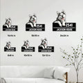 Husky metal sign size guide showing multiple square size options arranged on a living room wall