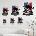 Hockey goalie metal sign shown in multiple size options on a modern wall