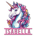 Colorful unicorn metal sign featuring a floral mane and bold pink decorative lettering