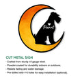 Miniature Schnauzer crescent moon metal sign shown with cut steel sign features and mounting options