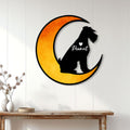 Miniature Schnauzer moon wall decor displayed on a light wood-paneled wall above a console table