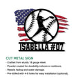 Cut metal softball sign featuring a swinging player silhouette, flag-inspired background, and bold sports artwork