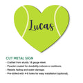 Heart-shaped tennis wall sign shown with a cut metal sign feature overview