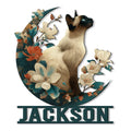 Floral Siamese cat metal sign featuring a blue-eyed cat surrounded by colorful blossoms