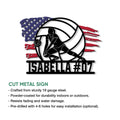 Volleyball cut metal sign showing an athlete silhouette, ball design, and indoor or outdoor display features