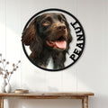 Boykin Spaniel wall sign displayed on a white-paneled wall above a rustic console table