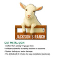 Goat ranch metal sign product graphic showing the cutout design and indoor or outdoor display features