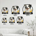 Rough Collie metal sign size guide showing six available square dimensions