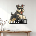 Miniature Schnauzer wall sign displayed on a bright wood-paneled wall above a console table