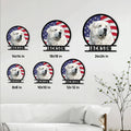 Great Pyrenees metal sign shown in multiple size options on a living room wall