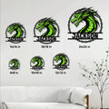 Dragon metal sign size guide showing 8x8, 10x10, 12x12, 14x14, 18x18, and 24x24 inch options