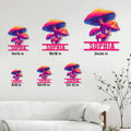 Mushroom metal sign size guide showing available square sizes from 8 by 8 to 24 by 24 inches
