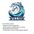 Horse wave metal sign product graphic highlighting the cut metal sign design and indoor or outdoor display use