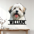 Lhasa Apso wall sign displayed in a bright home entryway above a wooden console table