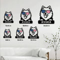 Samoyed metal sign size guide showing six available square size options in a home setting