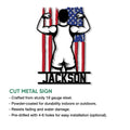 Patriotic wrestler metal sign shown with cut metal sign feature information