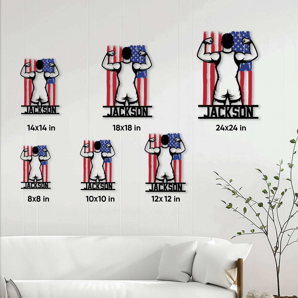 Wrestling metal sign shown in a living room size guide with multiple size options