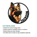 German Shepherd metal sign feature graphic showing the circular dog portrait and cut metal sign design