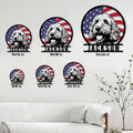Goldendoodle metal sign size guide showing available square sizes from 8x8 to 24x24 inches