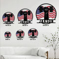 Weightlifting metal sign size guide showing six available square size options in a room setting