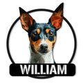 Custom Rat Terrier metal sign featuring a colorful low-poly dog portrait inside a bold circular frame