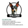 Rat Terrier metal sign product image with a low-poly dog portrait and cut metal sign feature details