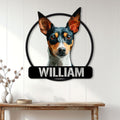 Rat Terrier wall sign displayed on a light wood-paneled wall above a console table