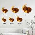 Labradoodle crescent moon metal sign shown in multiple size options on a living room wall
