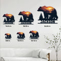 Bear metal sign size guide showing multiple size options in a living room setting