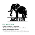 Elephant metal sign product graphic showing the cut silhouette design and indoor or outdoor display use