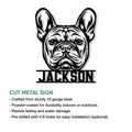 French Bulldog cut metal sign feature graphic showing the portrait design and available product details