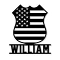 Police badge metal sign with American flag stars and stripes design for custom law enforcement decor