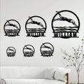 Swimming metal sign size guide showing the swimmer design in multiple available dimensions