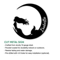 Mermaid crescent moon cut metal sign shown with product feature information