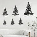 Christmas tree metal sign size guide showing six available sizes from 8 by 8 to 24 by 24 inches