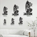 Surfing metal sign size guide showing available square sizes from 8 by 8 to 24 by 24 inches