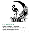 Flamingo cut metal sign featuring a tropical floral design and bold decorative name styling