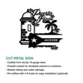 Puerto Rico cut metal sign showing tropical palms, an architectural landmark, and a Puerto Rican flag motif