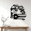 Puerto Rico wall decor displayed on a light paneled wall above a console table in a home setting