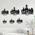 Christmas village metal sign size guide showing several available square dimensions in a home interior