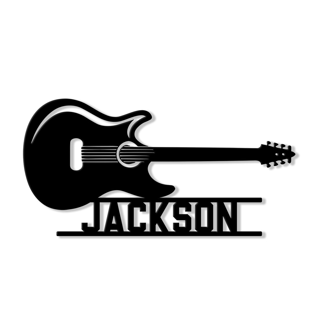 Black electric guitar silhouette metal sign designed for musician and music room decor