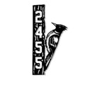 Black metal woodpecker sign featuring a detailed bird perched beside a textured tree trunk