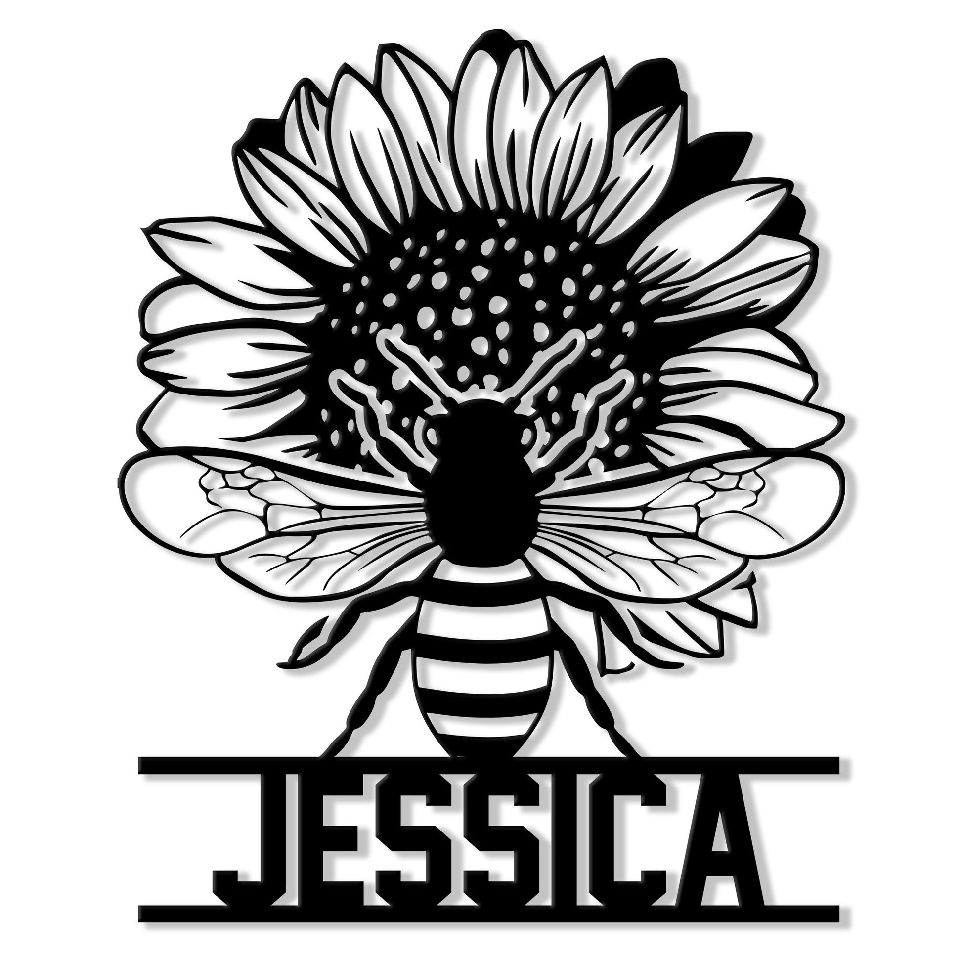 Bee metal sign featuring a detailed honeybee centered on a sunflower