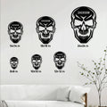 Skull metal sign size guide showing multiple square size options from 8 by 8 to 24 by 24 inches