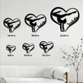 Gymnastics wall sign size guide showing heart-shaped gymnast designs in six square size options