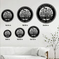 She Shed floral metal sign size guide showing multiple round size options in a room setting