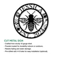 Bee metal sign feature graphic showing the circular honeybee design with cut metal construction and installation options