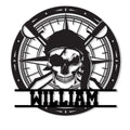 Custom pirate metal sign featuring a skull in a tricorn hat, crossed swords, and a compass design