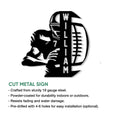 Football metal sign featuring a helmeted player silhouette and classic football shape