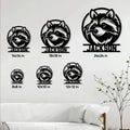 Raccoon metal sign size guide showing six available square sizes for home and outdoor display